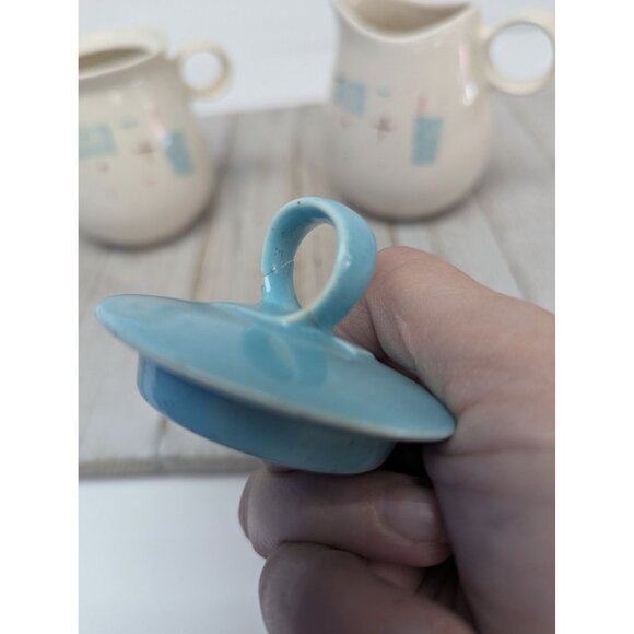 Vintage Set of Vernonware Metlox Heavenly Days Sugar Dish Creamer with Lid MCM - Picture 9 of 12